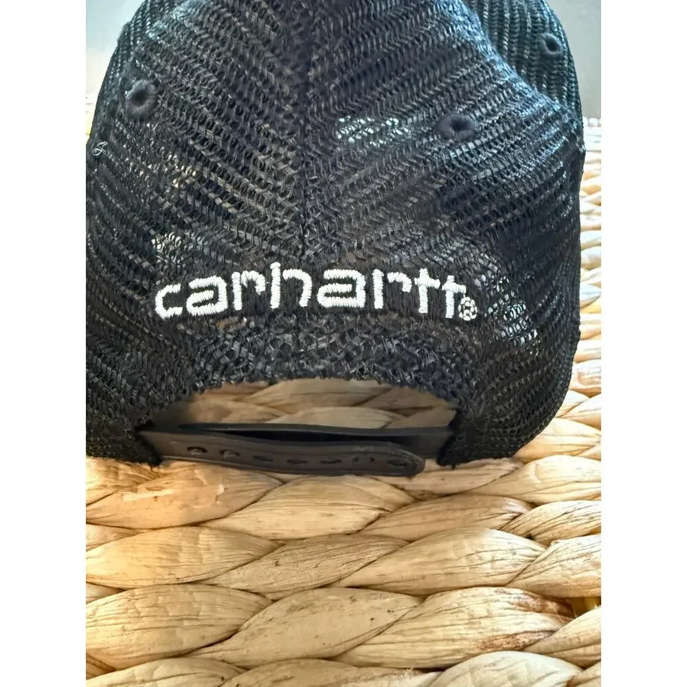 Carhartt Youth Black Canvas & Mesh Baseball Cap Adjustable Snapback Logo Hat